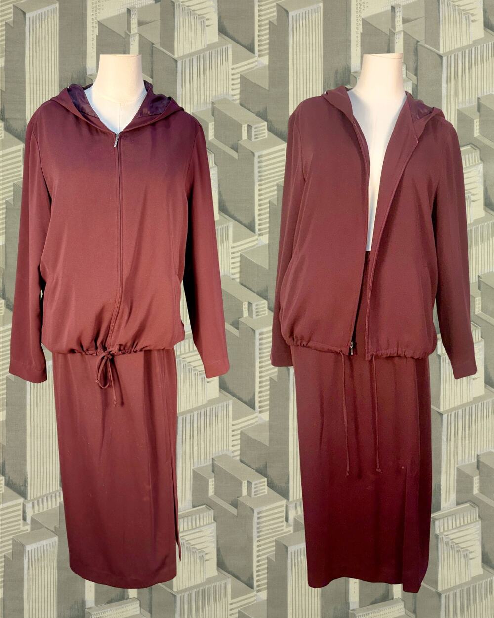 Vintage 90s Jacqueline Ferrar Raisin Athleisure Hoodie and Pencil Skirt Set 12